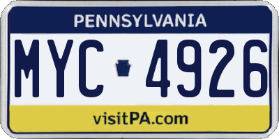 PA license plate MYC4926