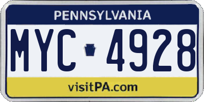 PA license plate MYC4928
