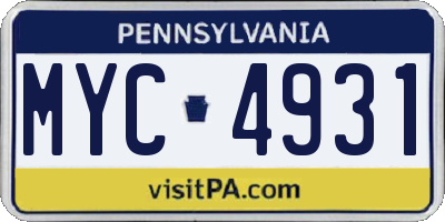 PA license plate MYC4931