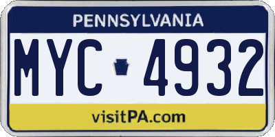 PA license plate MYC4932