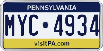 PA license plate MYC4934