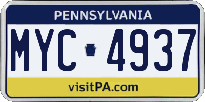 PA license plate MYC4937