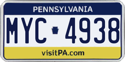 PA license plate MYC4938