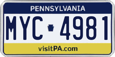 PA license plate MYC4981