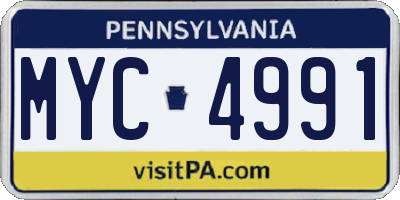 PA license plate MYC4991