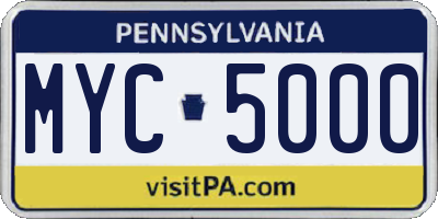 PA license plate MYC5000