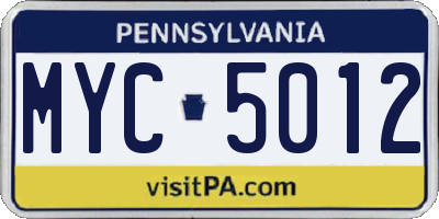 PA license plate MYC5012