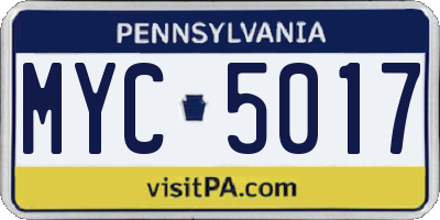 PA license plate MYC5017