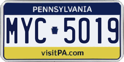 PA license plate MYC5019