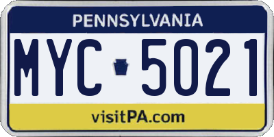 PA license plate MYC5021