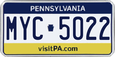 PA license plate MYC5022
