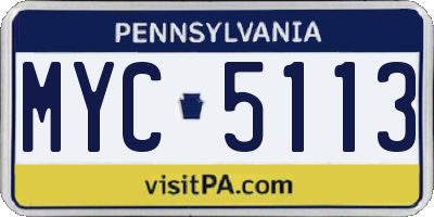 PA license plate MYC5113