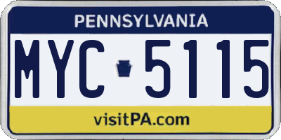 PA license plate MYC5115