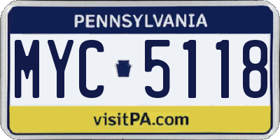 PA license plate MYC5118