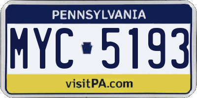 PA license plate MYC5193