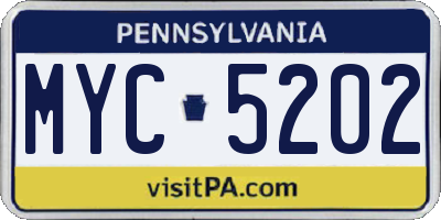 PA license plate MYC5202