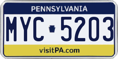 PA license plate MYC5203