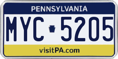 PA license plate MYC5205