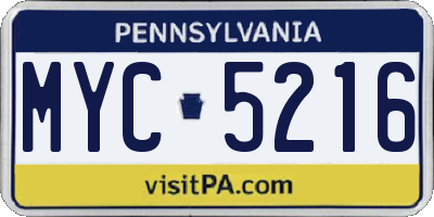 PA license plate MYC5216