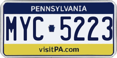 PA license plate MYC5223