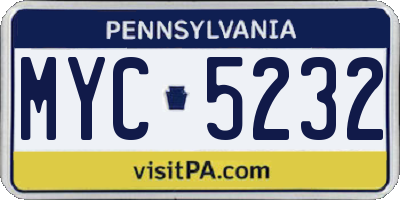 PA license plate MYC5232