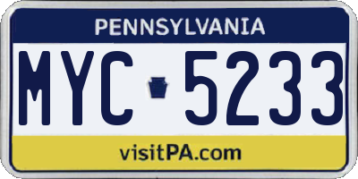 PA license plate MYC5233