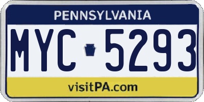 PA license plate MYC5293
