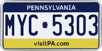 PA license plate MYC5303