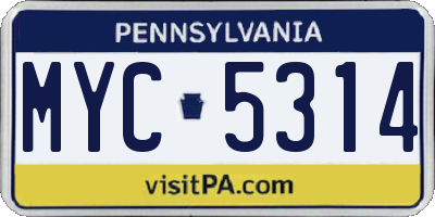 PA license plate MYC5314