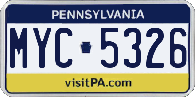 PA license plate MYC5326