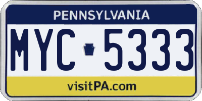 PA license plate MYC5333