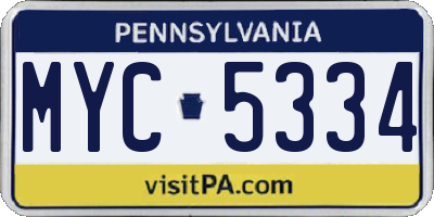 PA license plate MYC5334