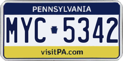 PA license plate MYC5342