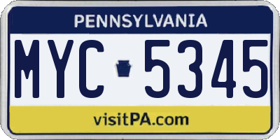PA license plate MYC5345