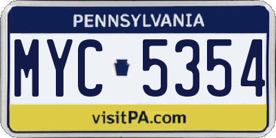 PA license plate MYC5354
