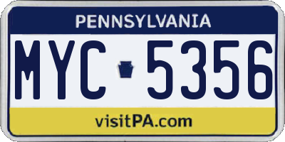 PA license plate MYC5356