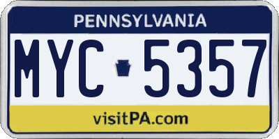 PA license plate MYC5357