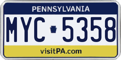 PA license plate MYC5358