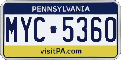 PA license plate MYC5360