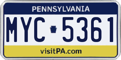 PA license plate MYC5361