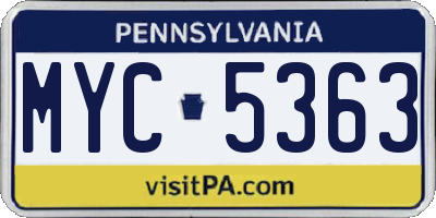 PA license plate MYC5363