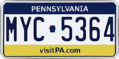 PA license plate MYC5364