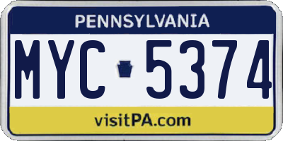 PA license plate MYC5374