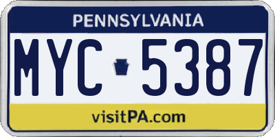 PA license plate MYC5387