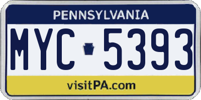 PA license plate MYC5393