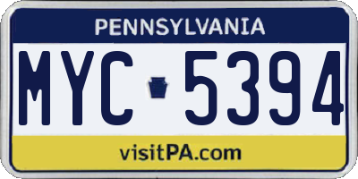 PA license plate MYC5394