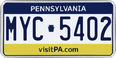 PA license plate MYC5402