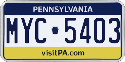 PA license plate MYC5403