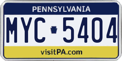 PA license plate MYC5404