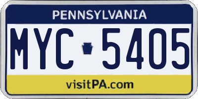 PA license plate MYC5405
